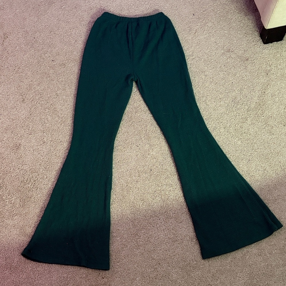 Dark Green Flared Ribbed Pants - Picture 3 of 3
